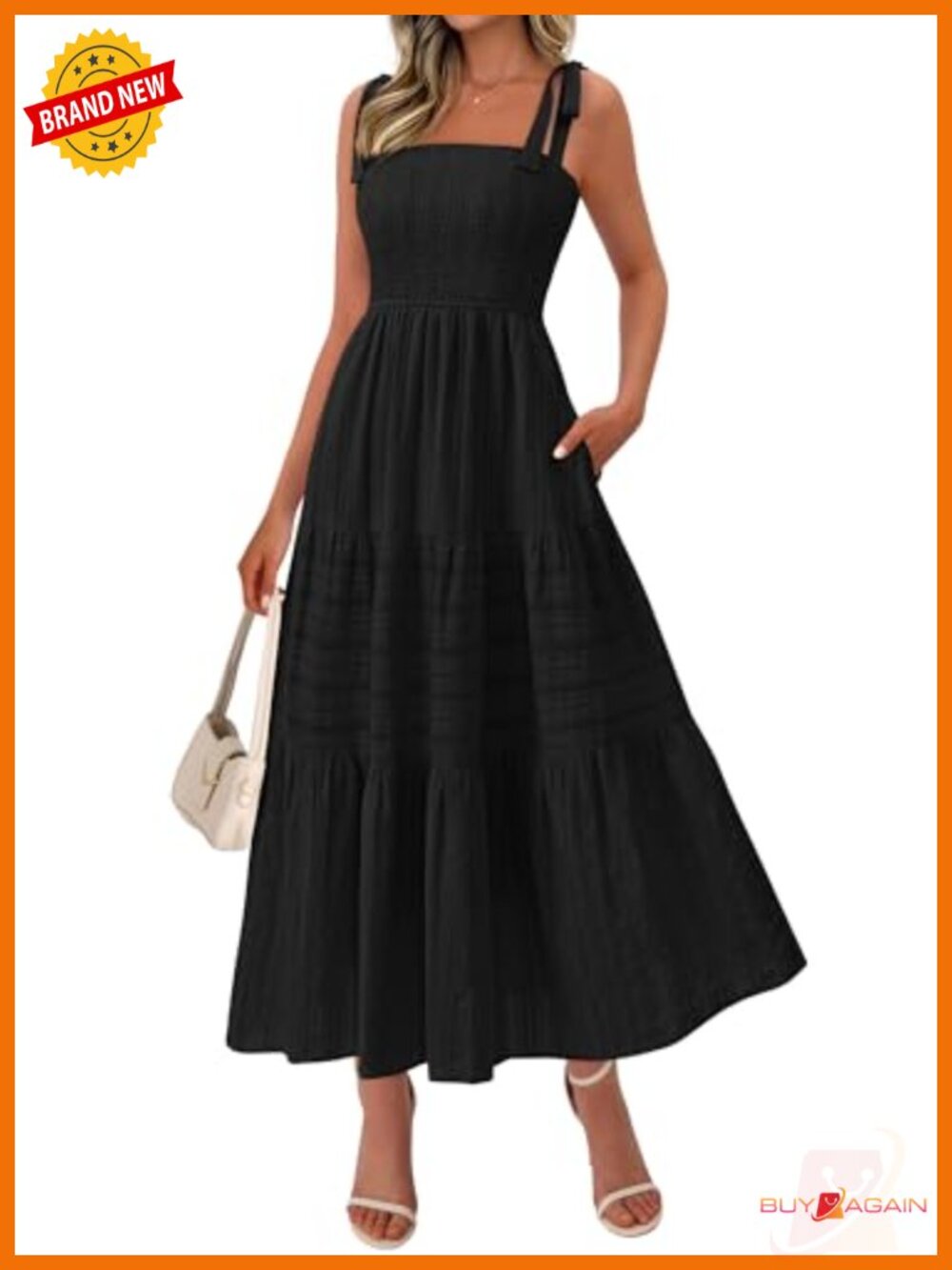 Womens Boho Maxi Dress Spaghetti Strap Smocked Sleeveless Casual Summer